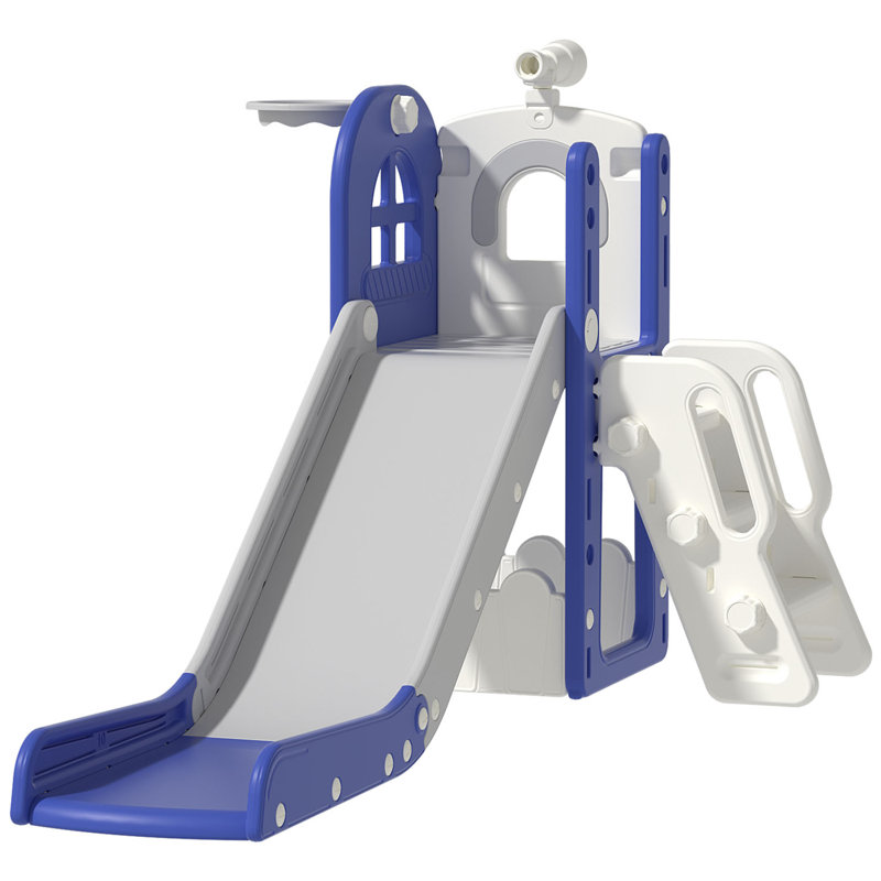 Ensemble de glissade pour tout-petits 6-en-1 avec panier de basketball et télescope pour enfants 1-3 Suteck, Blue/Gray