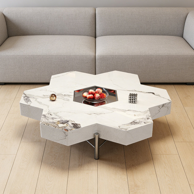 Table basse moderne en ardoise avec plateau en métal, H 13,77 po x L 47,24 po x l 47,24 po, Gris foncé