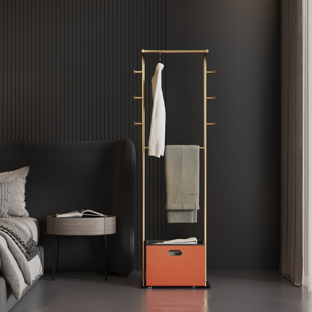 Ekhum Steel 6 - Hook Freestanding Coat Rack with Elegant Marble Base and Storage Box Mercer41