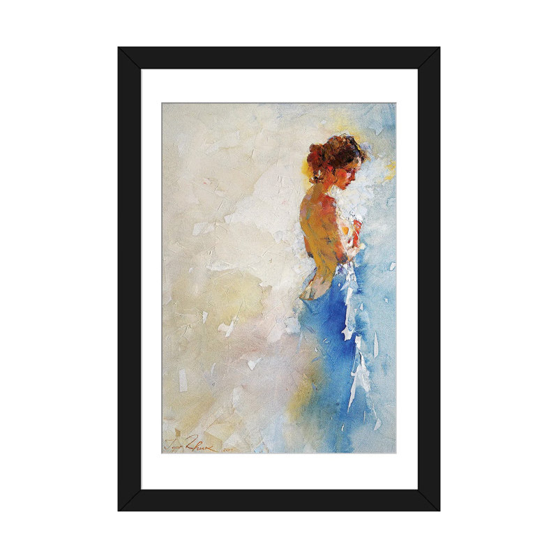 Dans la salle de bain - reproduction sur toile tendue, H 32 po x l 24 po x P 1 po, Cadre noir