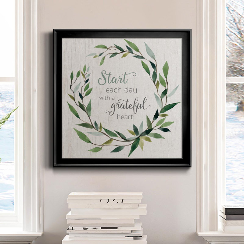 «Grateful Heart Greenery», art textuel sur toile, H 34,5 po x l 34,5 po x P 1,5 po, Toile noire