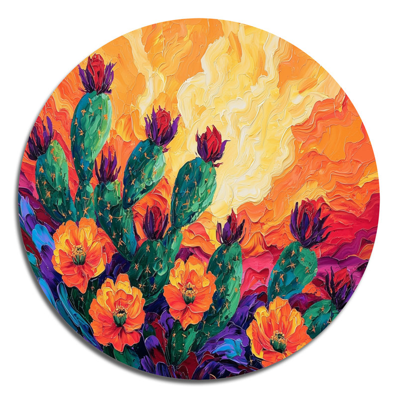 Practique poire cactus coucher de soleil - art mural éclectique moderne en métal, art mural contemporain imprimé