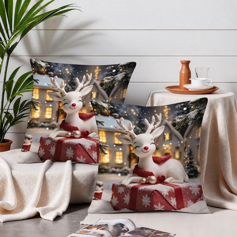 Housses de coussin JYK, Cerf blanc rouge présent