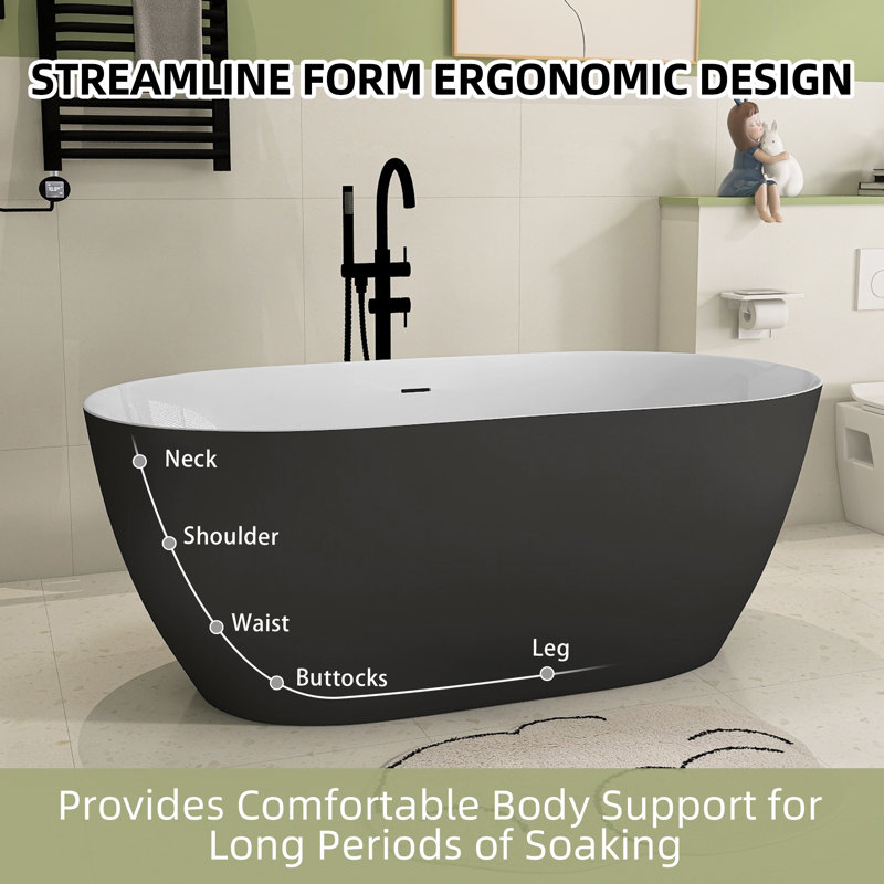 51'' x 28'' Freestanding Soaking Acrylic Bathtub, Matte Black