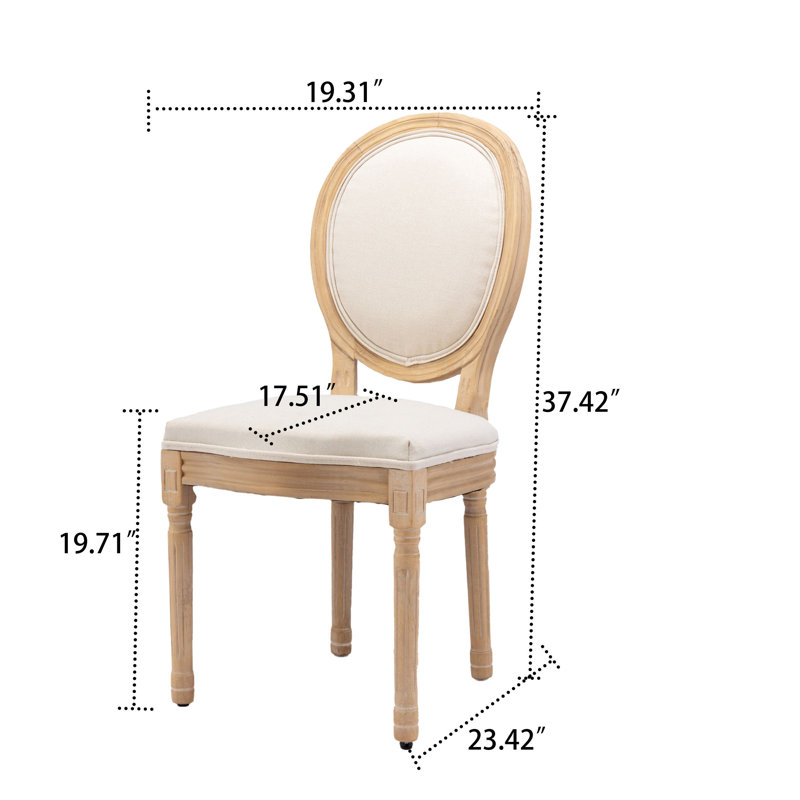 Ensemble de deux chaises de salle à manger rembourrées en lin avec pieds en bois d'hévéa de style français rétro, Beige