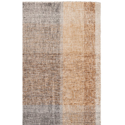 Light Brown and Blue Geometric Hand-Tufted Wool and Cotton Area Rug