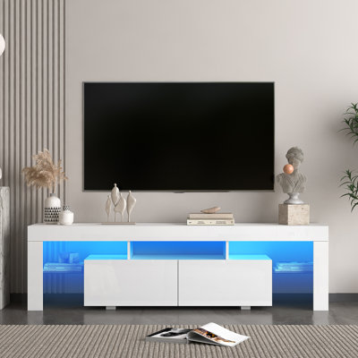High Gloss TV Stand With Leds For Tvs Up To 65'', Modern TV Console With Storage Cabinets For Living Room