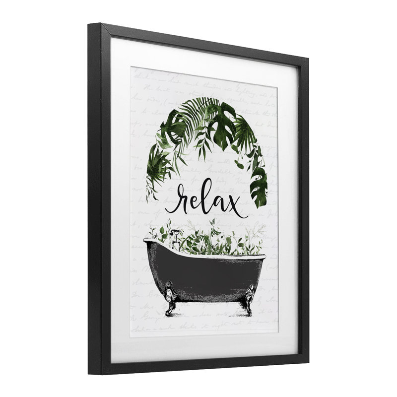 «Tropical Bath Relax», reproduction sous verre encadrée, lettrée et doublée, Cadre noir minuit, H 21 po x l 17 po