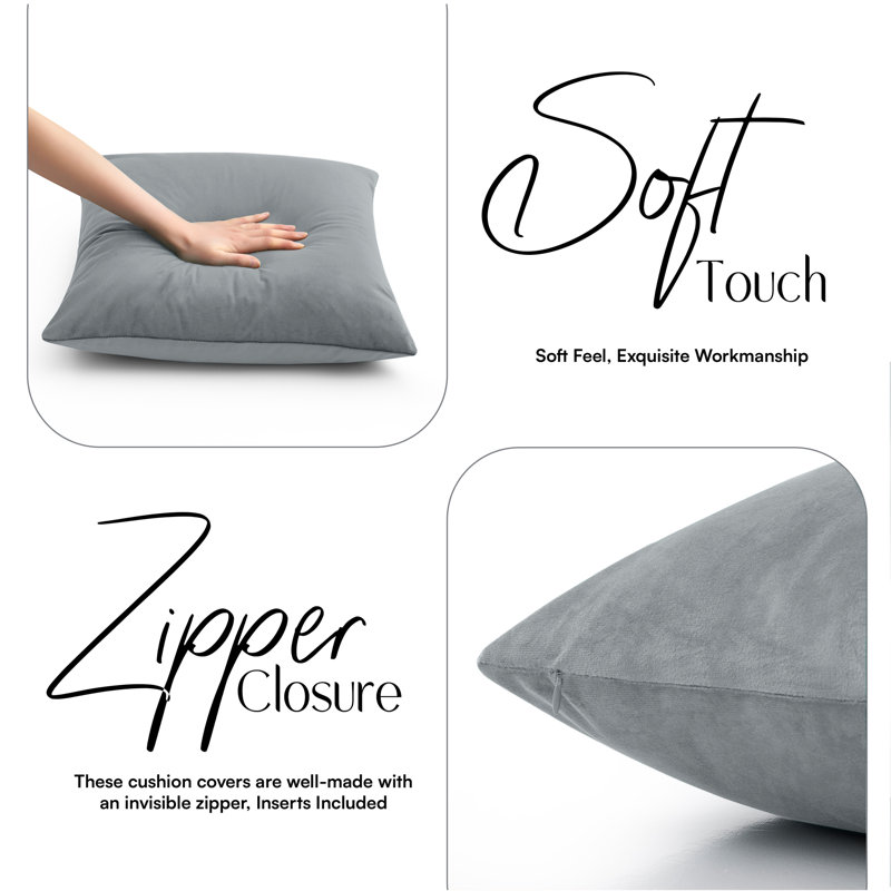 Plain Velvet Cushion Cover-(Pack of 4), Grey