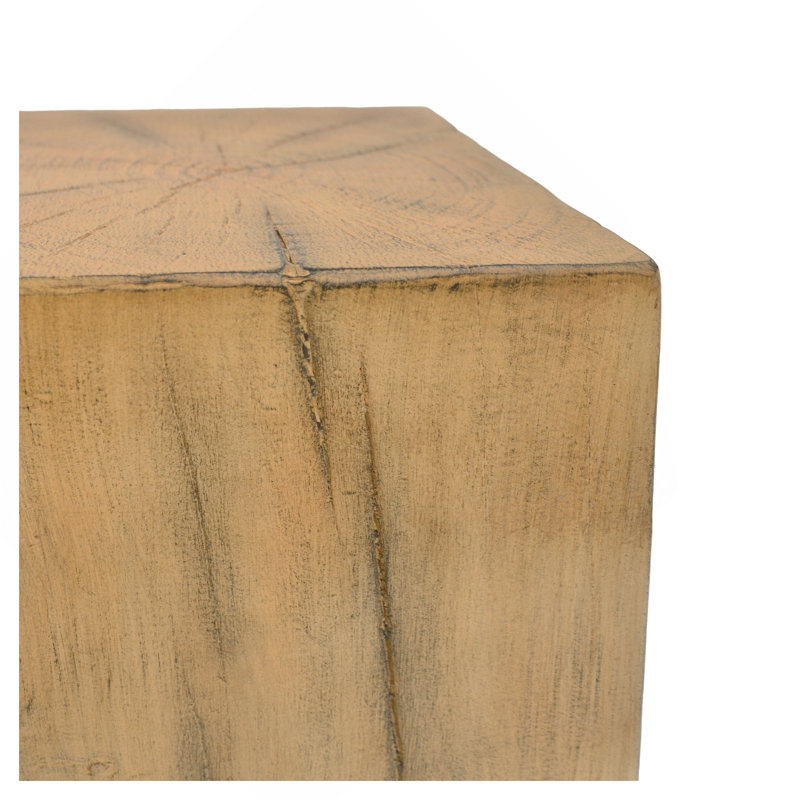 Wood-Look Square-Column MGO End Table, H18",Wood-Like Distressed Finish, Mix With Different Heights, Indoor Outdoor Use,Natural Color