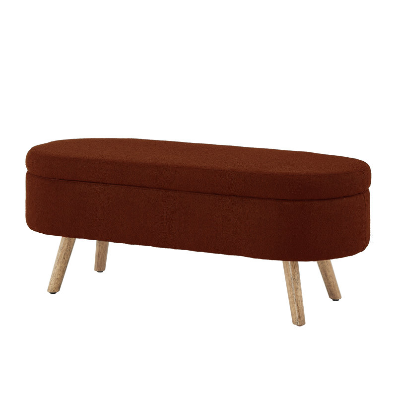 Oval Upholstered Storage Bench, Dusty Yellow
