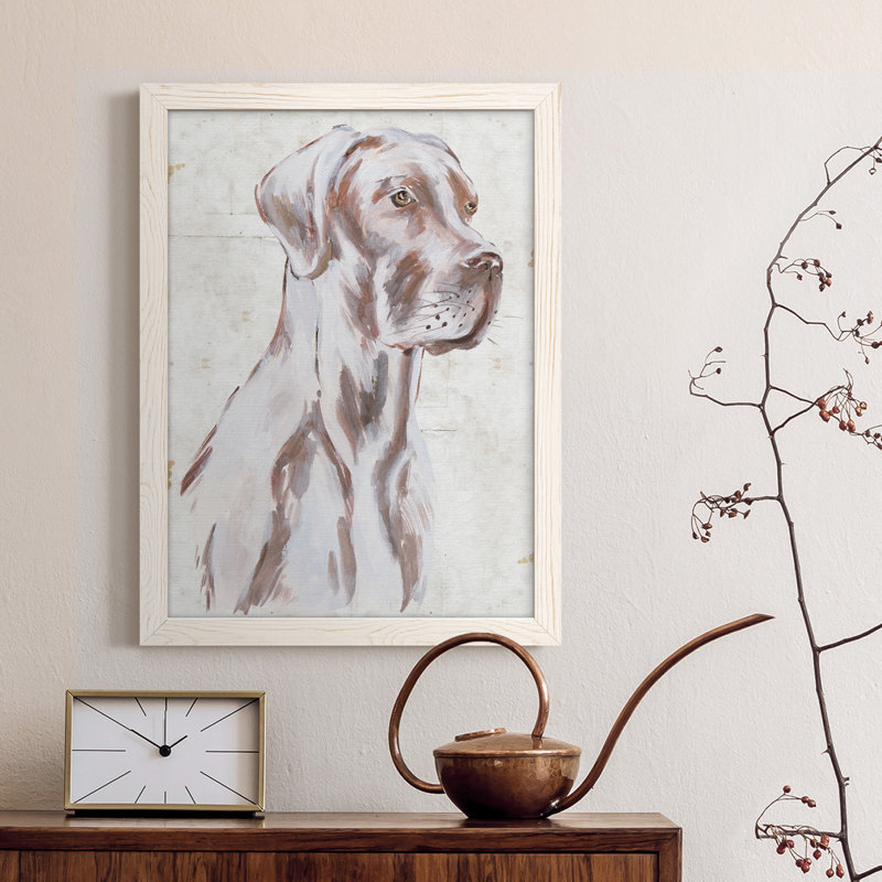 «Sitting Dog IV», peinture sur toile encadrée, H 17 po x l 20 po x P 1 po, Cadre blanc
