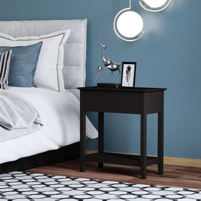 Table de bout, table d'appoint étroite avec plateau rabattable, armoire de rangement, tablette inférieure pour le salon