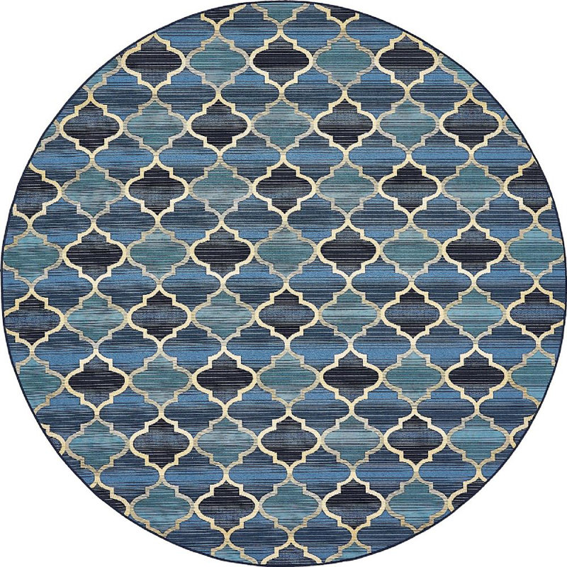 Outdoor Veranda Area Rug Denim Color, Round 8'
