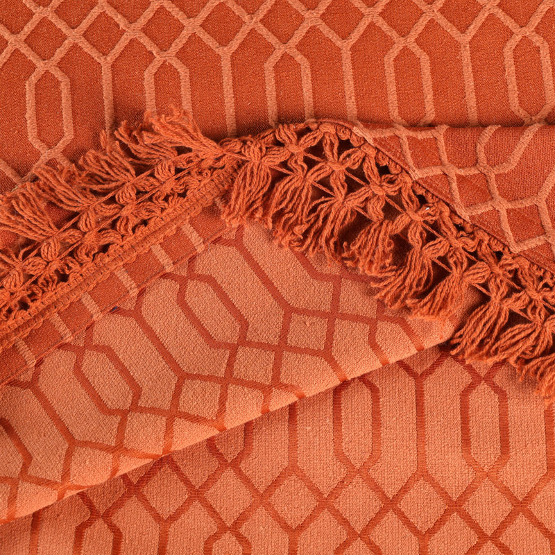 Rust Twin Cotton Geometric Fringe Bedspread Set