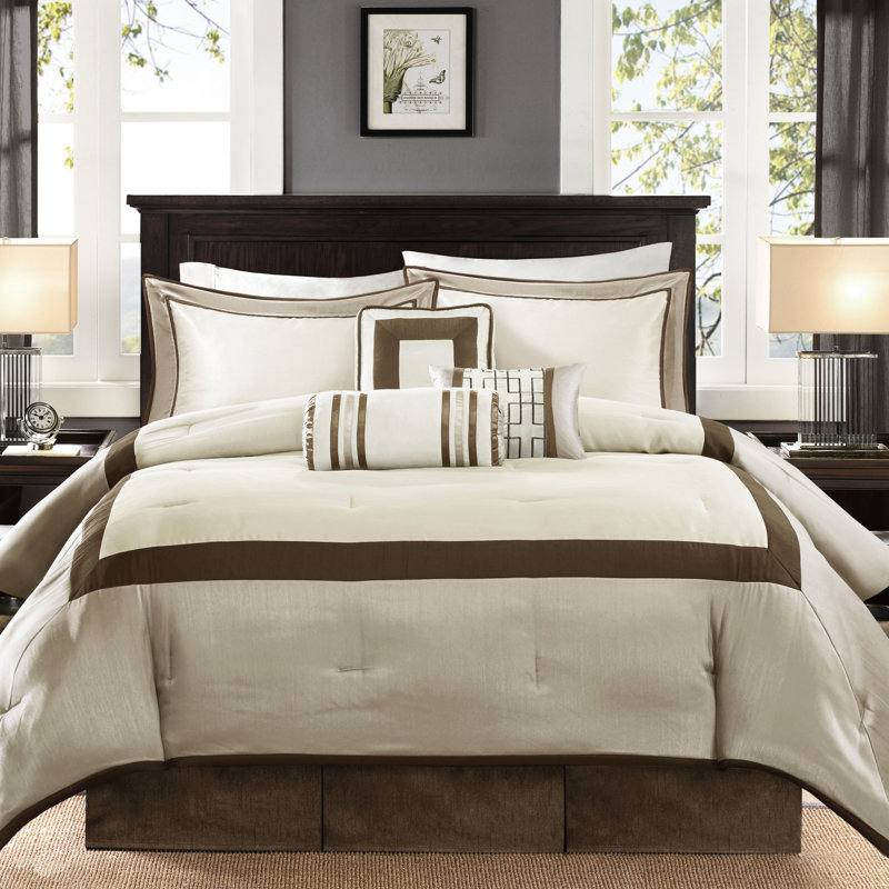 Couette King taupe/brun - 7 pièces, lavable à la machine, couleur neutre, taille décorative