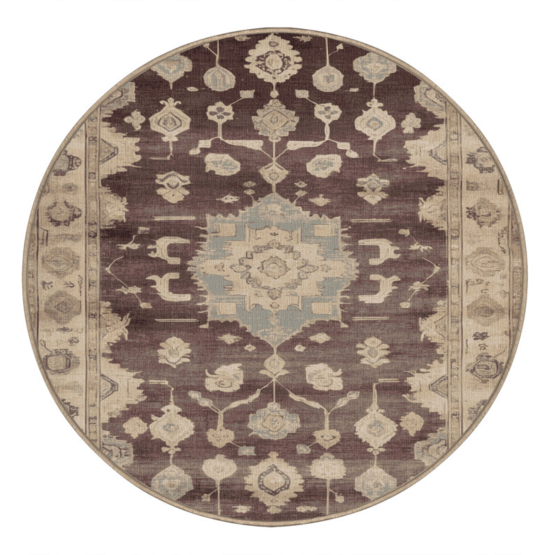 Tapis brun lavable à la machine, Rond 7 pi