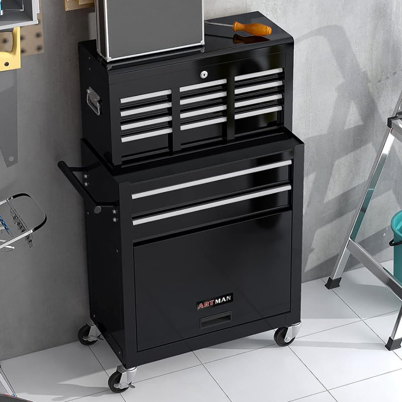 Boîte à outils sur roulettes à grande capacité avec 8 tiroirs et coffre à outils portatif avec tiroirs et roulettes, cadeau d'armoire de rangement amovible (bleu)