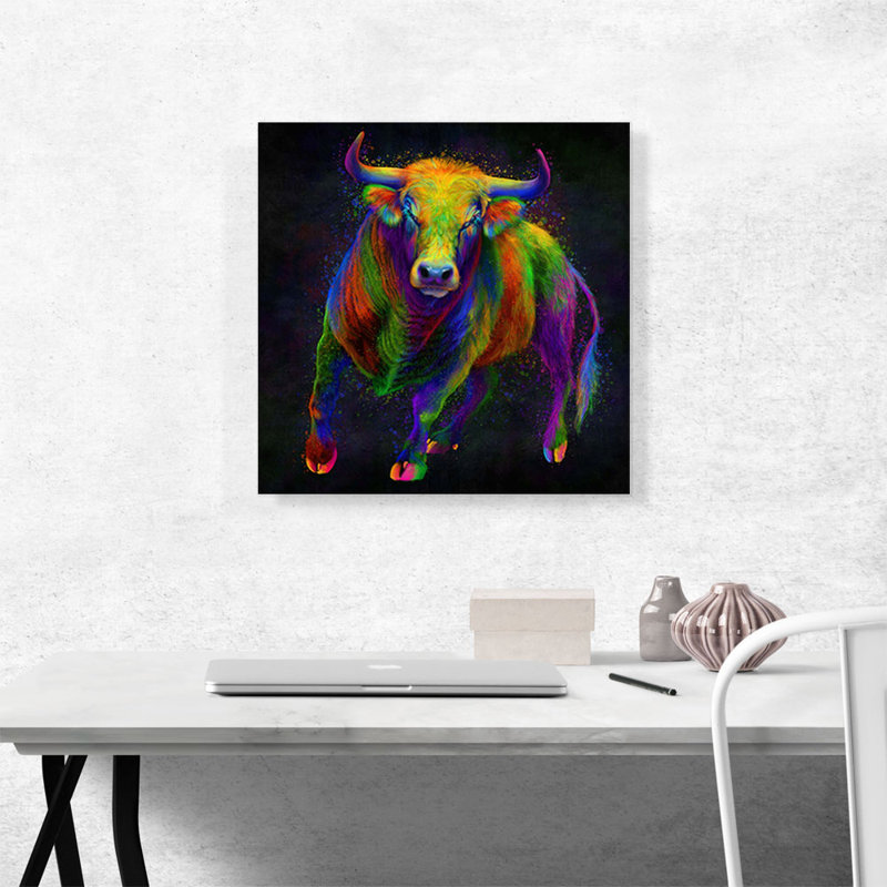 Bull, bovin, bouvillon, bouvillon, impression sur toile tendue, H 18 po x l 18 po x P 0,75 po