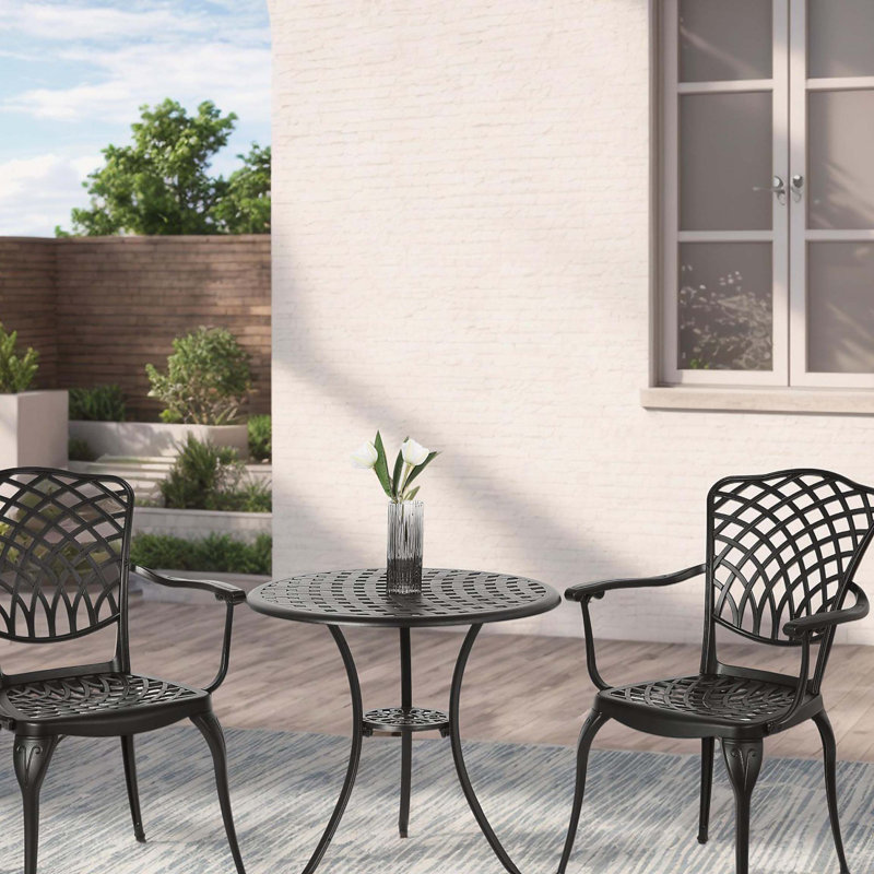 3 Piece Patio Bistro Set Cast Aluminum Bistro Table And Chairs Set Of 2 With Umbrella Hole,All Weather Metal Bistro Table Set,Outdoor Patio Furniture Set For Garden