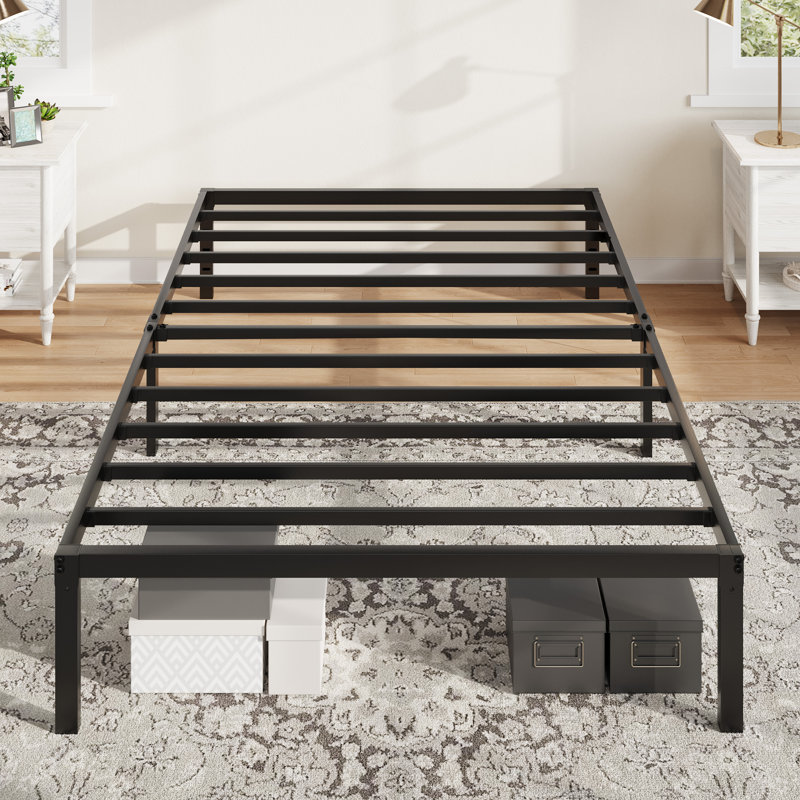Structure de lit plateforme en métal 12 pouces avec espace de rangement, Lit simple, Noir, 12"