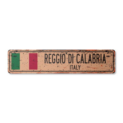 REGGIO DI CALABRIA ITALY Vintage Aluminum Street Sign Italian flag city country road rustic metal t