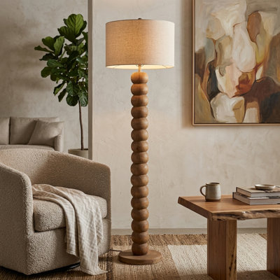 Lampe moderne sur pied en bois de manguier perlé pour éclairage de salon ou de bureau Petite lampe décorative rustique pour chevet de chambre à coucher 64 po, brun