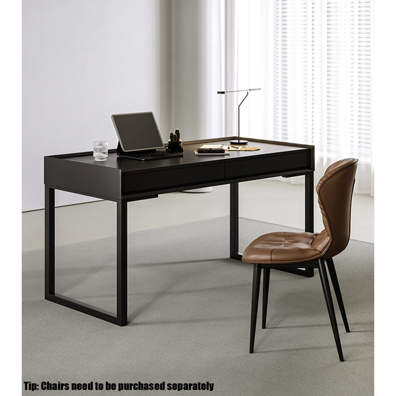 Petit bureau minimaliste en bois massif avec pieds en fer, H 29,53 po x l 62,99 po x P 23,62 po, Noir, noir, noir, noir