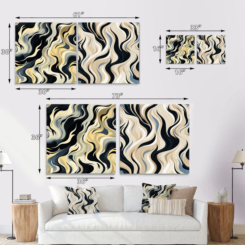 Courtlan - Ensemble de 2 peintures murales abstraites en acrylique, H 36 po x l 73 po