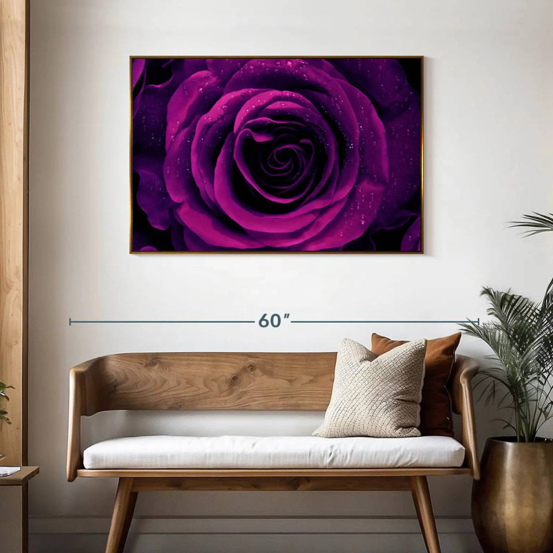 Rose mauve rosée, 43 po x 29 po, Cadre flottant doré