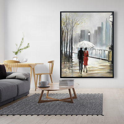 Couple marchant sous la pluie, reproduction sur toile