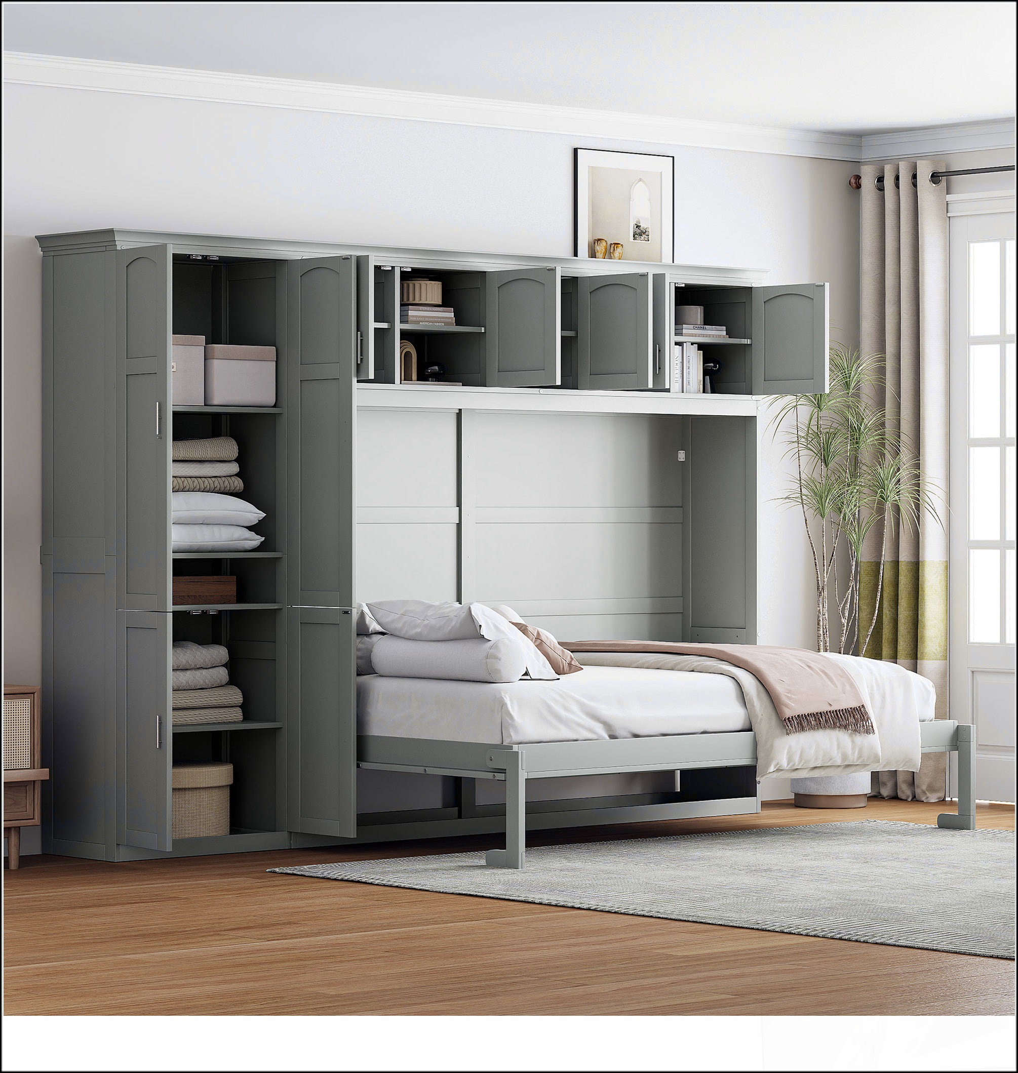 Red Barrel Studio® Queen Size Murphy Bed Wall Bed With Cabinets | Wayfair