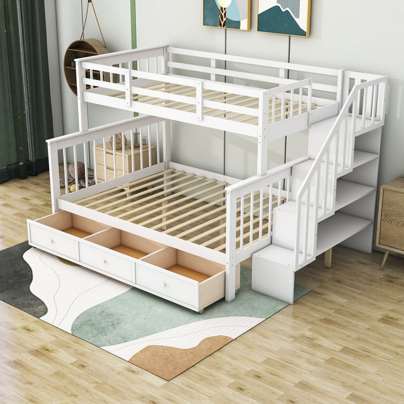 Gerimiah Kids Twin Over Full Bunk Bed with Drawers, White