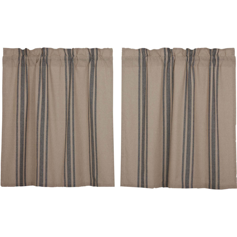 Juana Cotton Striped Tailored Cafe Curtain, Charcoal, 72" W x 36" L