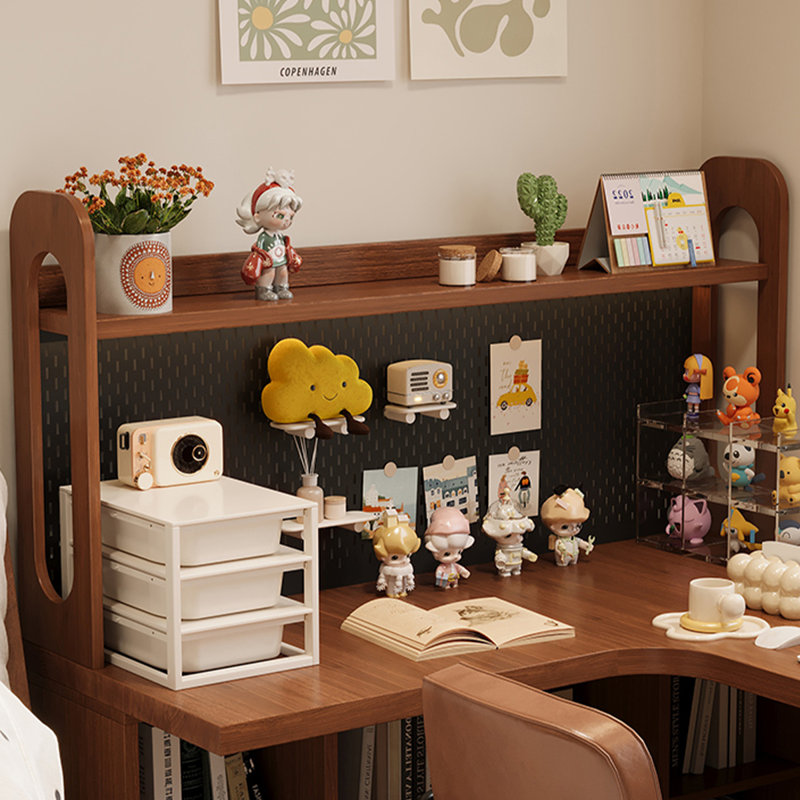 Bureau en fer massif en forme de L brun noyer + noir, Retour à gauche, H 61,02 po x l 78,74 po x P 55,12 po