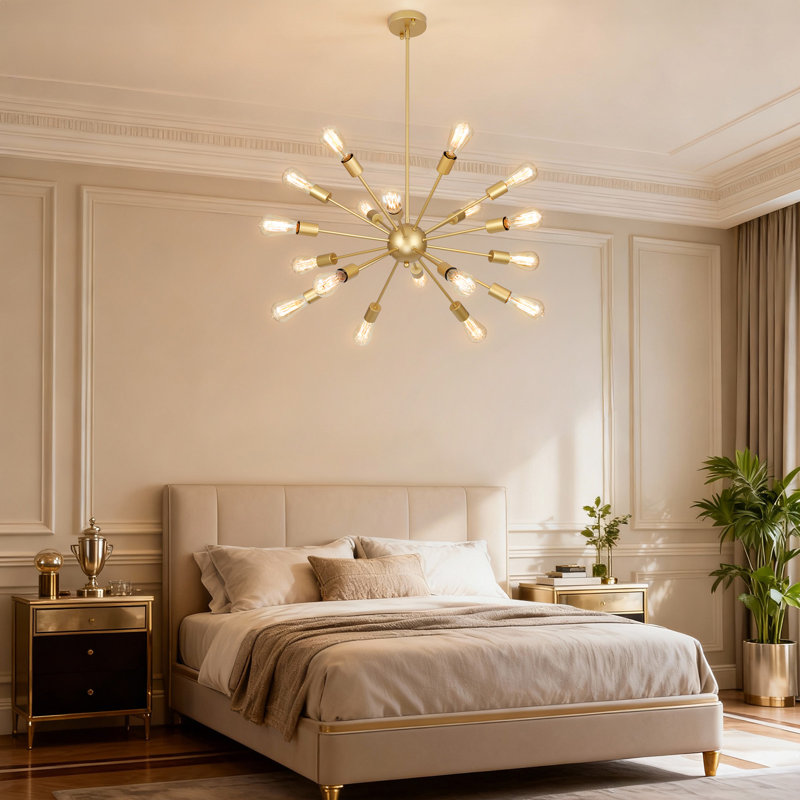18 Light Gold Sputnik Chandeliers for Dining Room Light Fixture | Modern Farmhouse Chandeliers Over Table Hanging Lighting for Living Dining Room, Kitchen Island, Entryway, Foyer