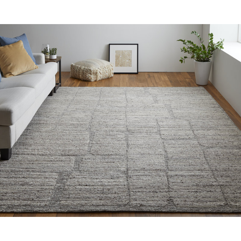 Navaro Wool Abstract Area Rug in Gray, Rectangle 11'6" x 15'
