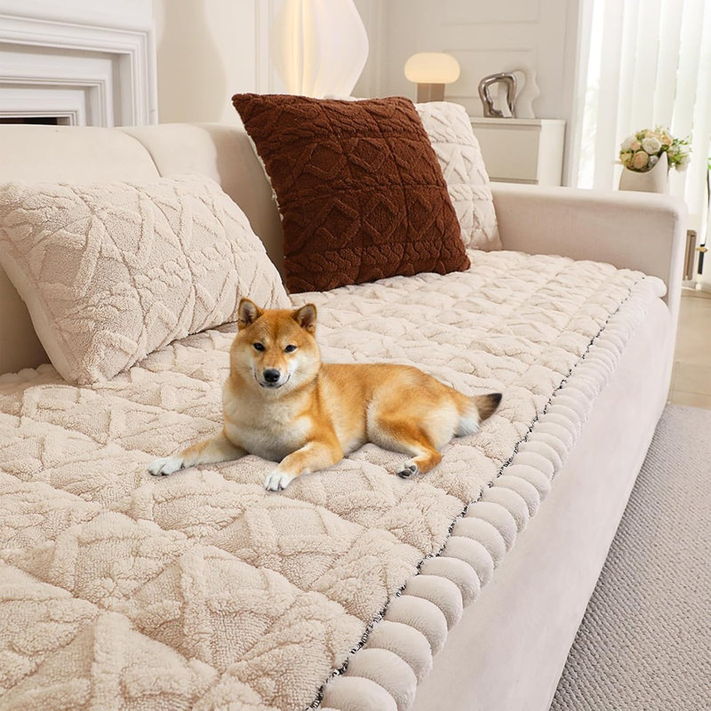 Housse de canapé Fuzzy - blanc - 3 coussins, lavable, protecteur de meubles antidérapant, adapté aux animaux de compagnie (59 po)