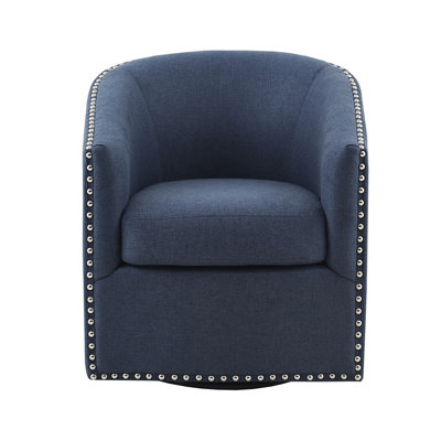 Comfortable Chair In Navy Blue, With 360-Degree Swivel And Foam Cushion Rich Blue Armchair , Solid Wood Plywood Frame