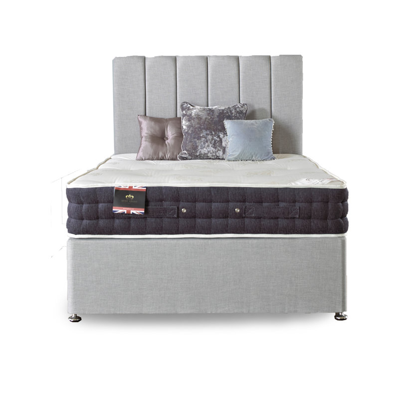 Asia Reflex Foam Divan Bed, Hand stitched Mattress, Extra Firm Feel., Double (4'6), Silver Linen, 4 Drawers