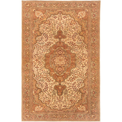 Tapis zone en laine l 6 pi 5 po x 9 pi 11 po one-of-kind à la main-noué la 1970 hereke crème/brun/vert 6 pi 5 po x 9 pi Hudock