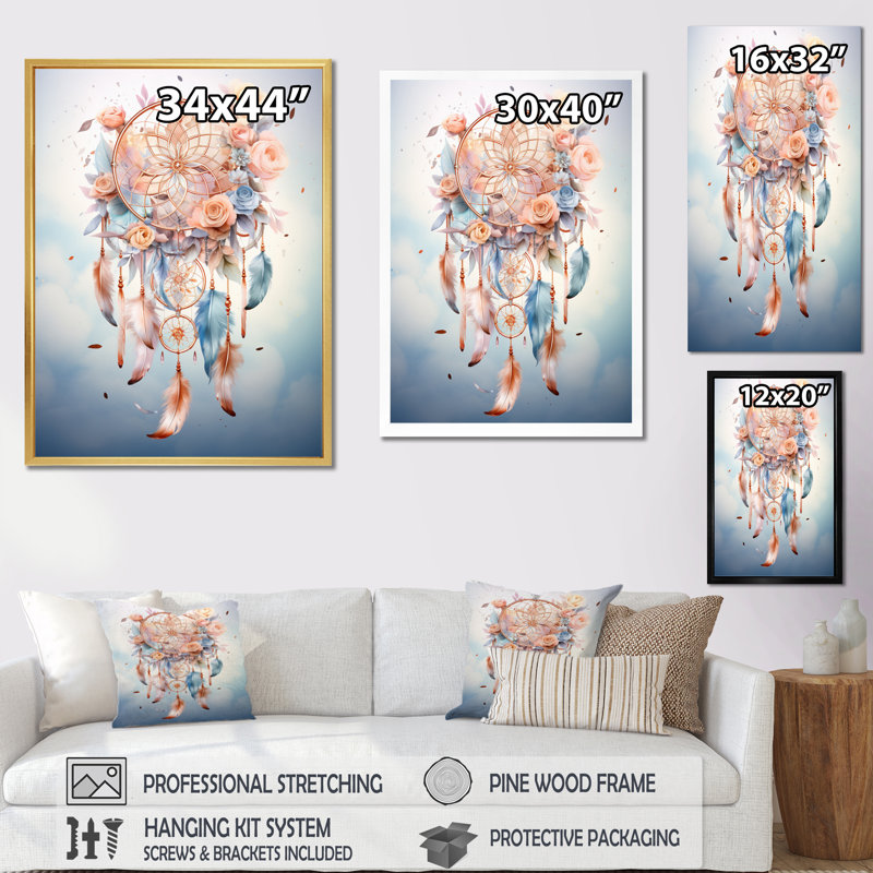 Capteur de rêves coloré Hifzah Mystic Serenity I, H 32 po x l 16 po x P 1 po, Cadre flottant blanc