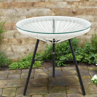 Tables de patio modernes, table d'appoint en acier avec plateau en verre compact pour la maison