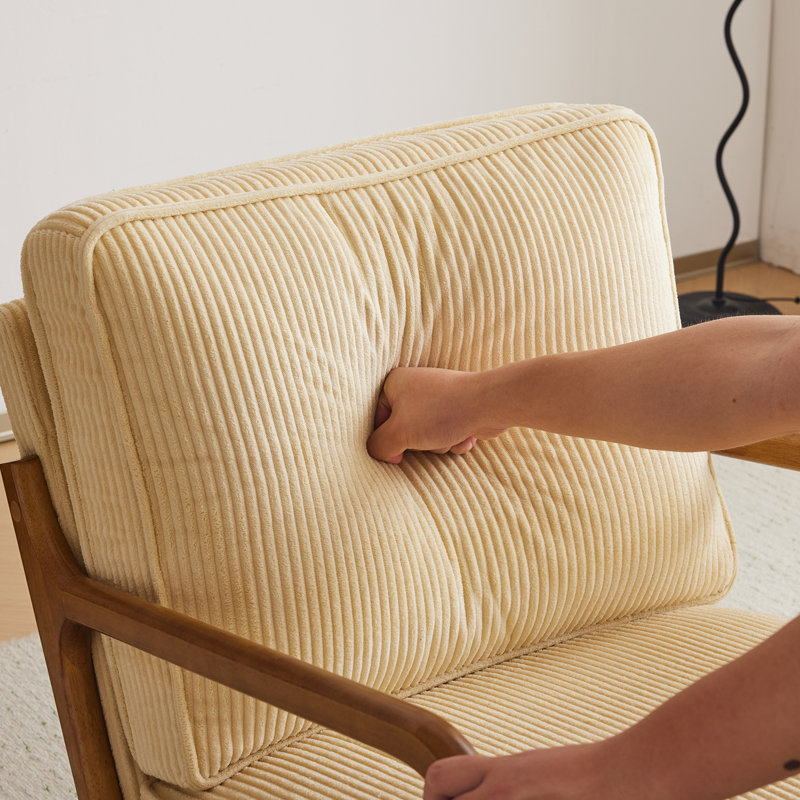 Upholstered Armchair, Beige Corduroy