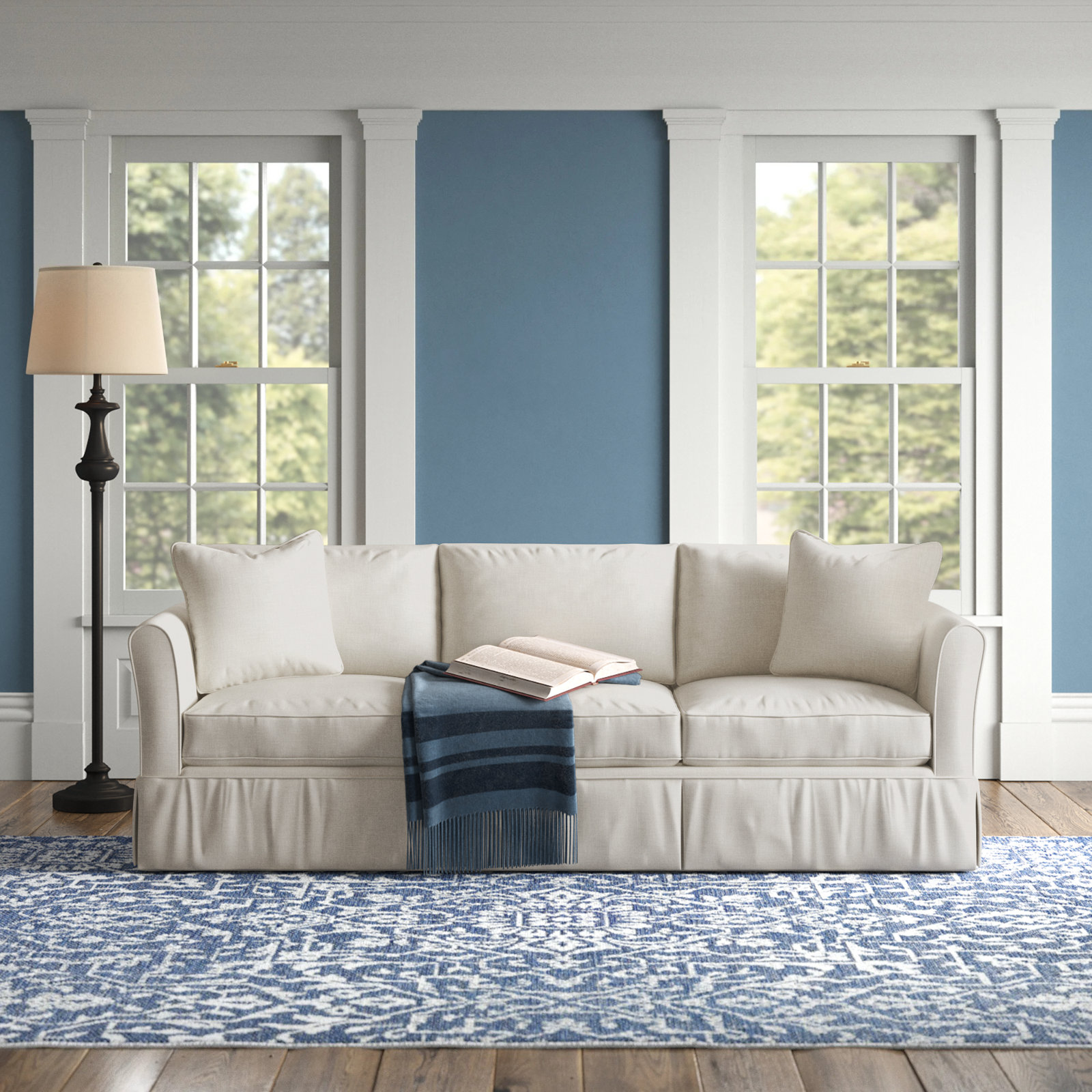 Shelby 82'' Upholstered Sofa, Lena Off White Performance Linen Blend