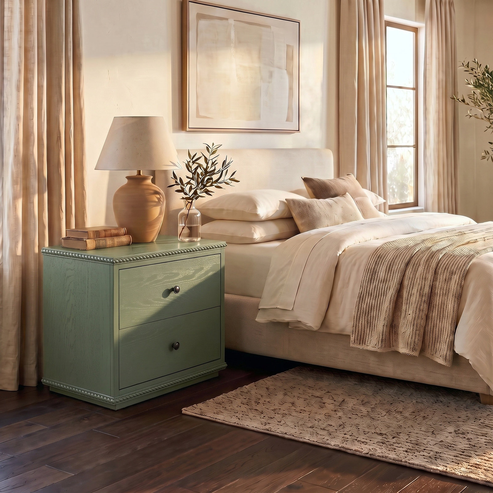 Nightstand with Rope Detailing, Green