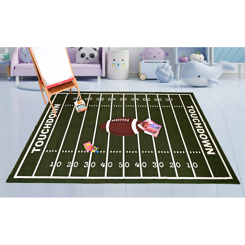 Furnish My Place Middleham 705 Solid Football All Star Football Ground | Play Area Rug for Kids | Football Field Ground Rectangle | Anti Skid Rubber Backing | Green