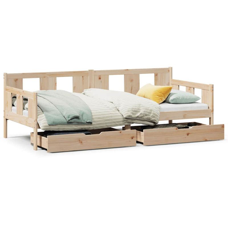 Daybed With Drawers Without Mattress Solid Wood, 96 x 193.5 cm