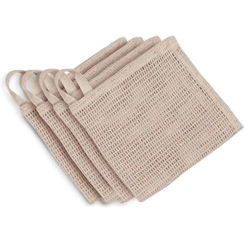 Organic Hemp Washcloth - Loose Weave Design for Effective Cleaning, 10” x 12”, 4 Pack, Set of 4