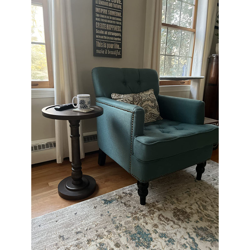Dark Brown Traditional Tray Top End Table Pedestal Small Coffee Table Side Table